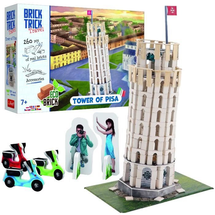 Brick Trick Trefl Travel - Torre de Pisa - Construye con Ladrillos de Viaje, Tower of Pisa, Ladrillos EKO, 260 Ladrillos, Reutilizables, Juego Creativo para niños a Partir de 7 años