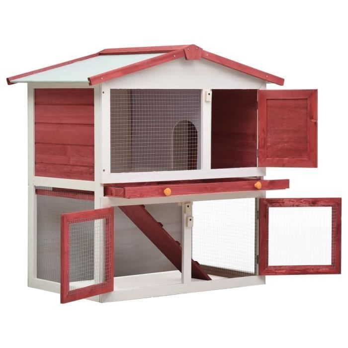 Clapier dextérieur - Bois - Rouge - 3 portes - Petit animal - Utilisation extérieure