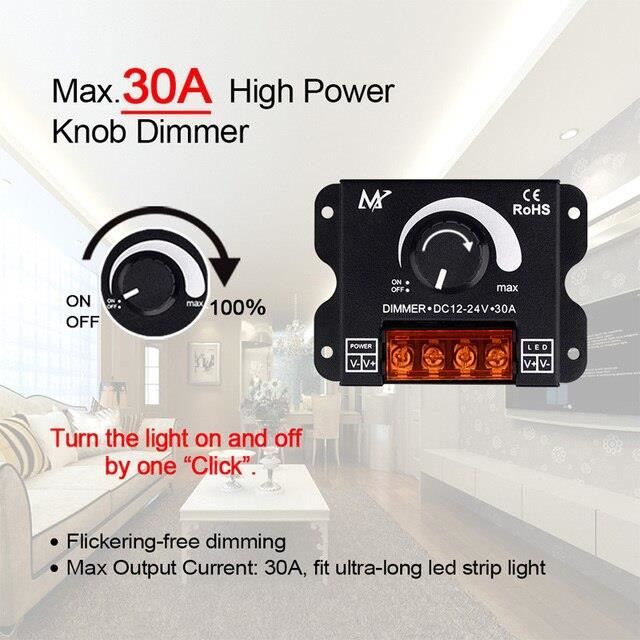 Variateur D'intensité Lumineuse LED 12V-24V Pour Camping-car Et Yacht - Interrupteur à Bascule, Design élégant - Compatible Spots LED - Dimensions 8,5x8,5x1 Cm