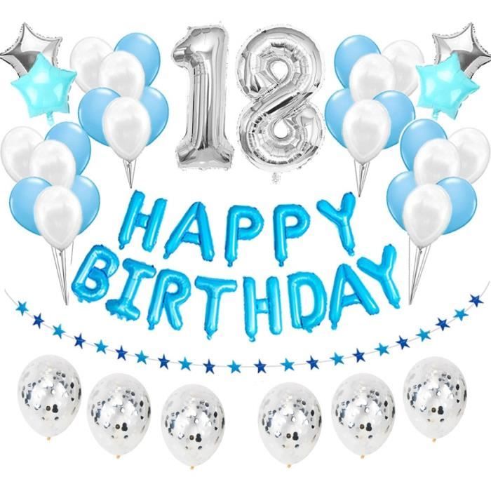 38 Pieces Numero 18 Anniversaire Ballons 18th Joyeux Anniversaire 18 Ans Fete Decorations Or Noir 38pcs Silver Blue Cdiscount Maison