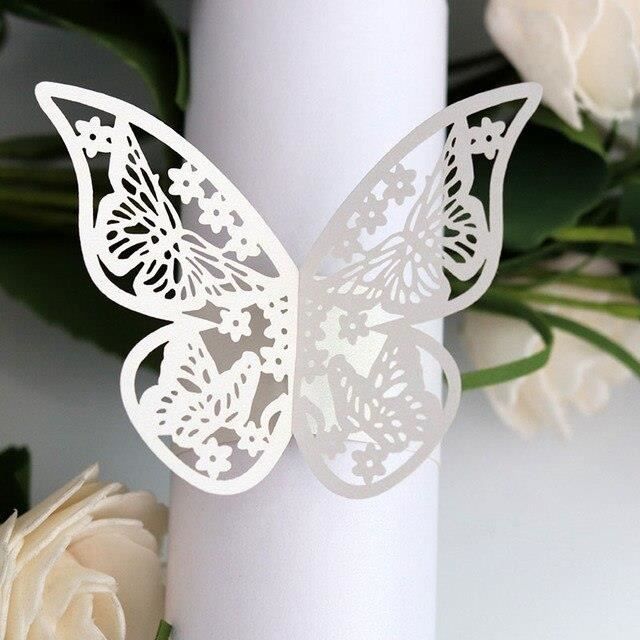 50 Ronds De Serviette Papillon En Papier - Décoration De Table Pour Mariage, Anniversaire (Rose)