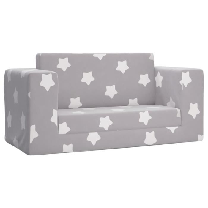 Canapé-lit Enfant 2 Places Gris Clair Étoiles Peluche Douce - Chaise et