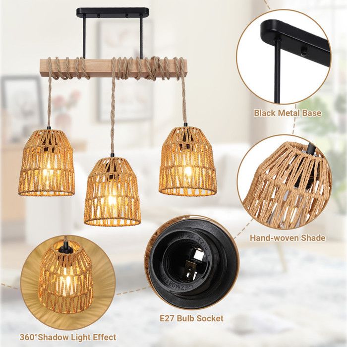 Suspension Lampe En Rotin Vintage - Abat-jour Panier Diamètre 31 Cm - Culot E27 - Neuf