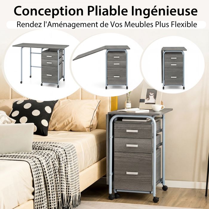 Bureau Pliant - HOMCOM - 170 X 58 Cm - Moderne - Avec 2 Rabats Pliables Pour 2 Ecrans Pour Chambre Petits Espaces Noyer 88976310