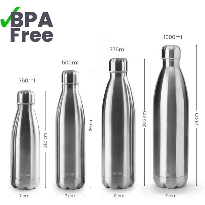 Bouteille D'eau Réutilisable Chilly's Sports - 500 Ml En Acier Inoxydable - Garde Les Boissons Chaudes Ou Froides - Noir Monochrome