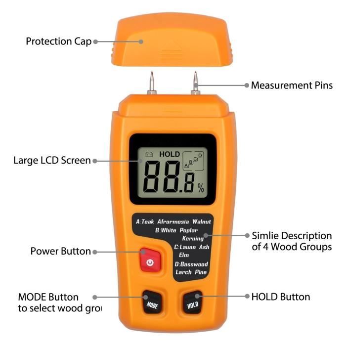 Humidimètre à bois Détecteur d'humidité numérique portable, écran LCD  rétroéclairé, détecteur de fuite d'eau, testeur d'humidité pour les murs en  bois de matériaux de construction Flo