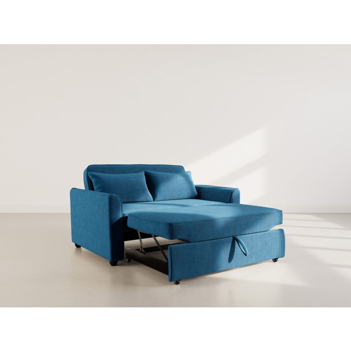 Canapé Convertible 2 Places Velours Bleu MATT – HAPPY GARDEN – Neuf Sous Emballage