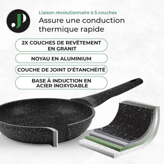 Poele Tefal JUST PERFECTO Batterie Cuisine Induction 21 Pièces - Casseroles Poêles Antiadhésives Sans PFOA PTFE - Noir Ustensiles Cuisine Tout Feux