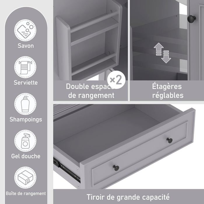 Meuble salle de bain avec vasque, Armoire salle de bain avec grand espace de rangement, Ensemble meuble salle de bain, 76x46x87 cm - Maison