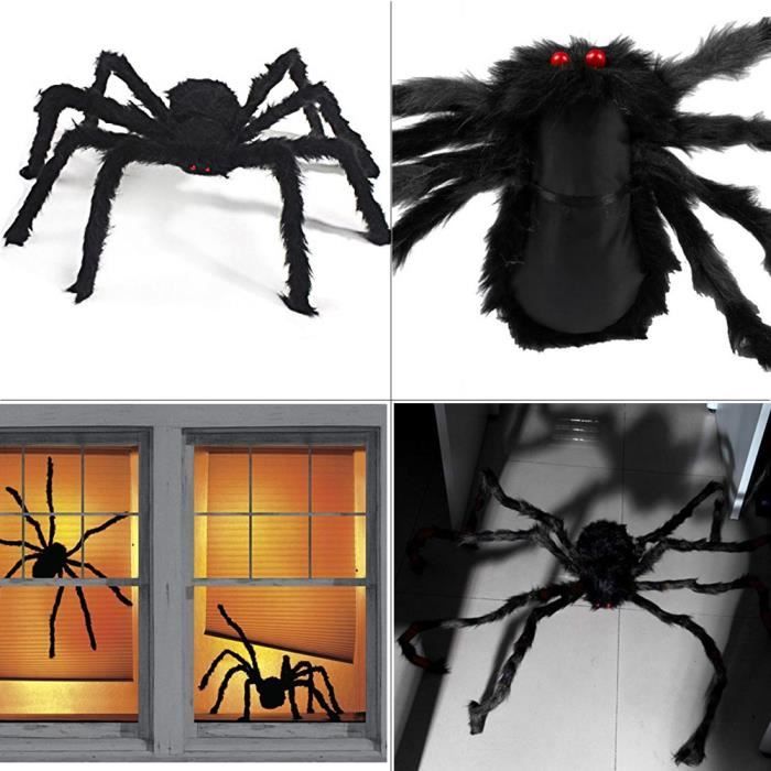 Lot De 3 Araignées Géantes Halloween - 5, 4 Et 3,2 Pieds - Poilues - Décoration