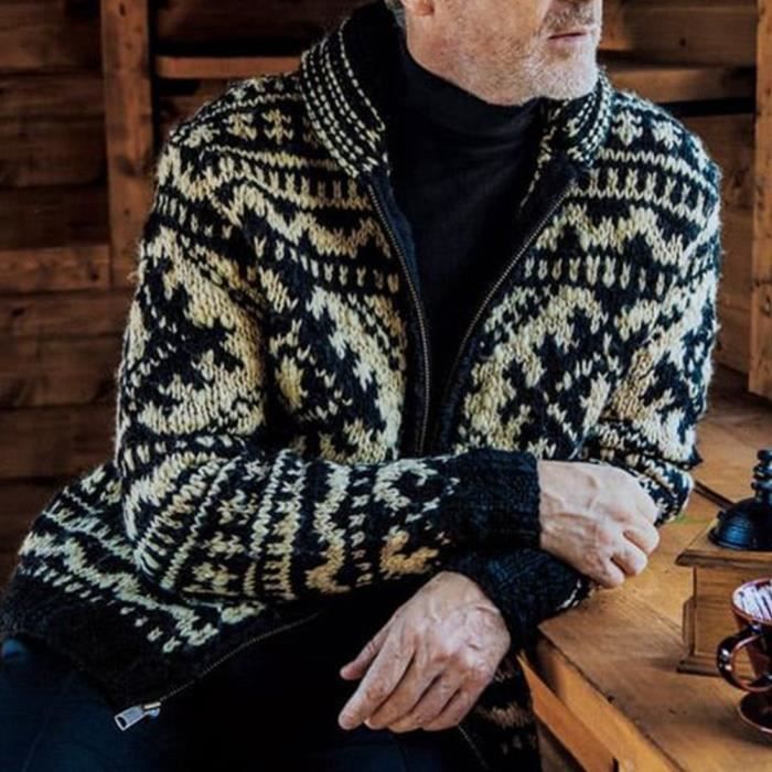 Homme Chandail en Maille Ouvrez Front Zipp Chandail Revers