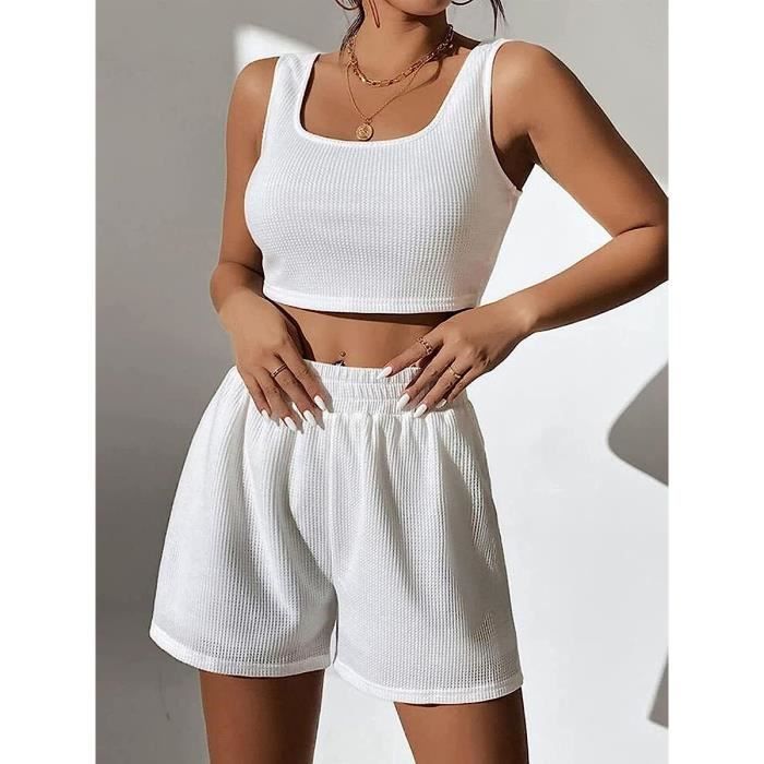 Ensemble de Vetements Femme Ete Chic Elegant De Jogging Costume 2 Pieces Decontracte Survetement Tenue de Ensemble Fitness Blanc Blanc Cdiscount Pret a Porter