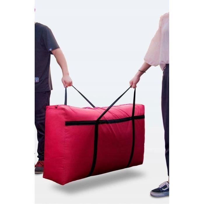 Grand sac de rangement en polyester rouge avec 4 compartiments.