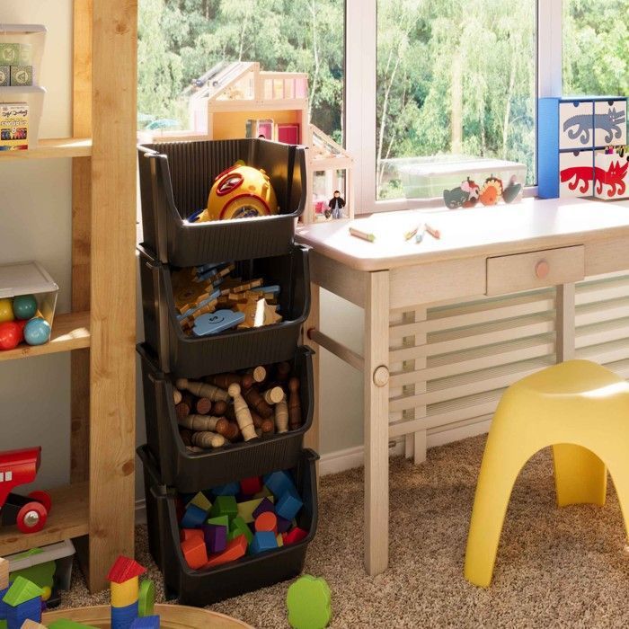 Panier De Rangement En Plastique Recyclé VIBES - 10 Litres, Blanc Cassé - Avec Poignées, Empilable - Pour Salle De Bain, Cuisine, Bureau - 6