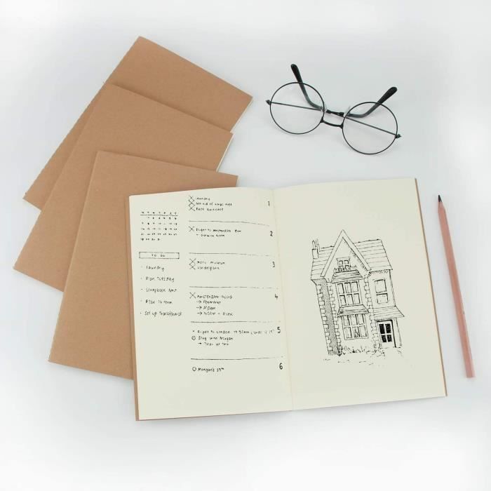 Lot De 12 Cahiers A5 Lignés - Couverture Kraft Vert Forêt, 60 Pages, Papier 80g, Coins Ronds