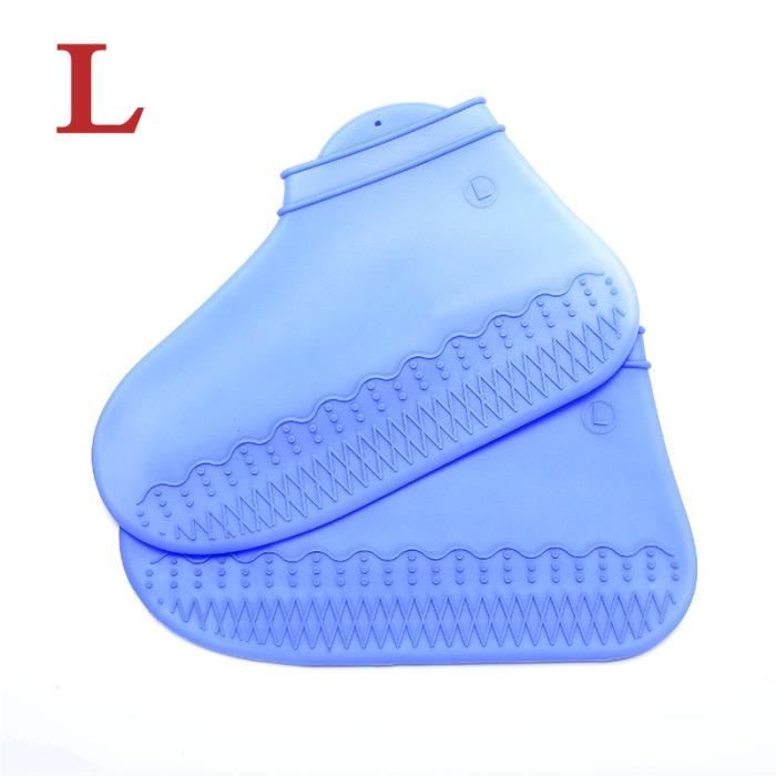 1 paire de couvre chaussure imperméable en silicone et antidérapante,  couleur bleu taille L (41-45) - amazumia