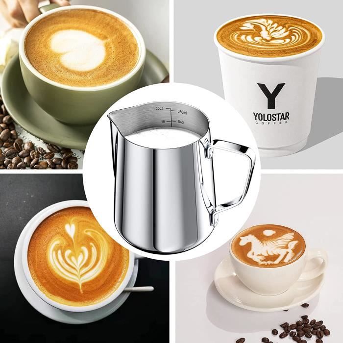JOPHEK Pot à Lait 304 Acier Inoxydable, Pichet Lait Inox avec Marque de Mesure, Latte Art JOPHEK Pot à Lait 304 Acier Inoxydable, Pichet Lait Inox avec Marque de Mesure, Latte Art