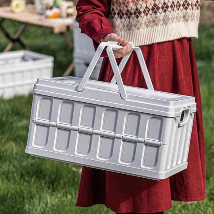 Boîte De Transport Pliable 37L Blanc/Gris - Avec Poignées - Idéal Courses Et Rangement Voiture