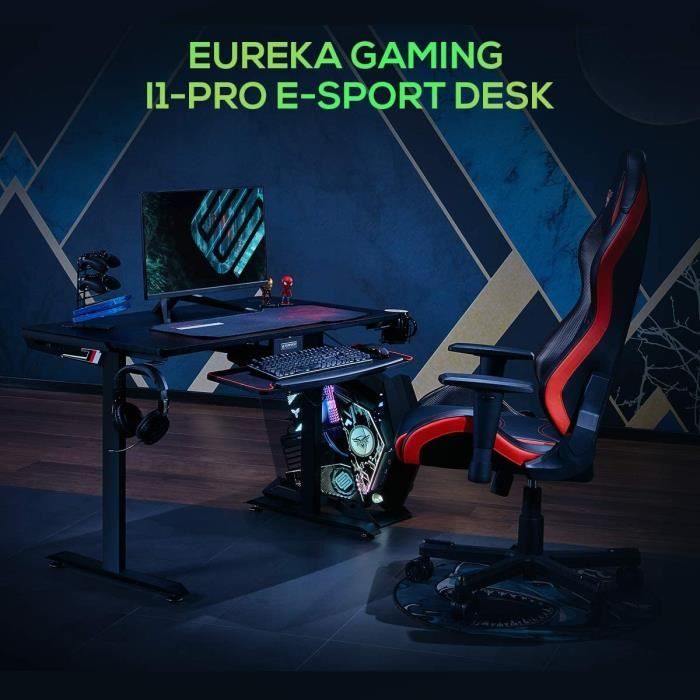 EUREKA ERGONOMIC Bureau Gaming I1 Pro Bureau Gamer Bureau d'ordinateur  Gaming PC Table Desk puor fille Petite Amie avec Tapis Souris Câble  Rangement Noir 43.3'' Rose