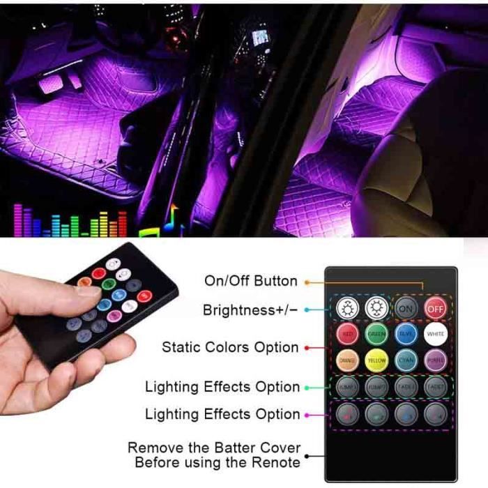 Lampe Led Intérieur Voiture Kit LED Ambiance Voiture RGB - Bande Lumineuse USB Avec Télécommande Et App - Synchronisation Musicale - 110cm 35cm éclairage Intérieur Voiture