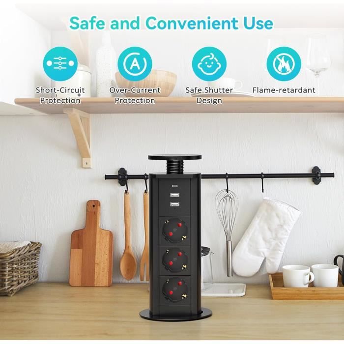 Multiprise Encastrable Avec Prise Usb Escamotable 3 Prises 1,8 M