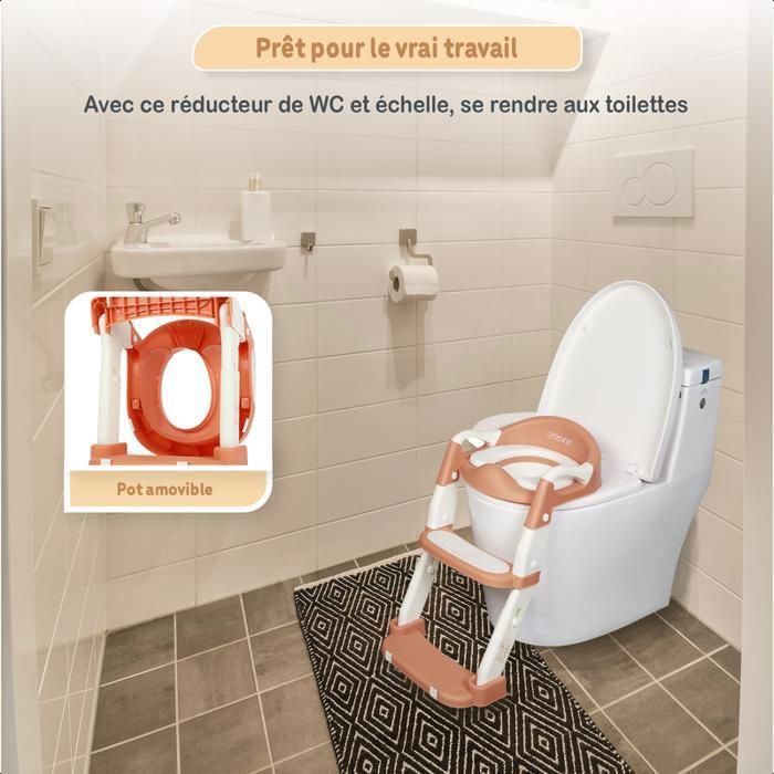 Réducteur Toilette Enfant 3 En 1 Avec Marche - Siège WC Réglable En Hauteur, Antidérapant - Pour Apprentissage Propreté - Pot Amovible - 4