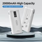DOCCMIK Batterie Externe 20000mAh - Slimmest Power Bank - avec 4 Câbles Intégrés - Batterie Portable et Affichage LCD Blanc