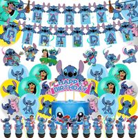 Stitch Theme Décorations de fête d’anniversaire Cartes d’invitation Ballons Gâteau Cupcake Toppers Bannière pour enfants