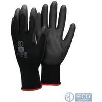 ECD Germany 12 Paires de Gants de Travail en PU - Taille 7 - Couleur Noir - Gants de Mécanicien / Constructeurs