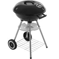 PrimeMatik Barbecue à charbon rond 41x70 cm avec couvercle et roulettes Grille barbecue pour jardin et camping