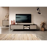 Meuble TV - BELLO - avec LED - 175 cm - motif du tressage viennois, pieds noirs