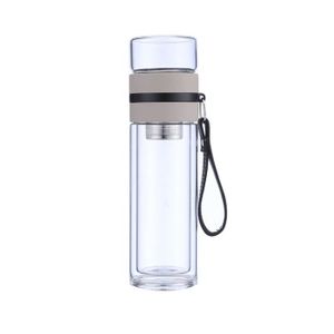 Suneky Bouteille Isotherme /à Infusion en Verre 500ml avec Infuseur /à Th/é Double Paroi sans Bpa Bambou Bouchon N/éopr/ène Housse
