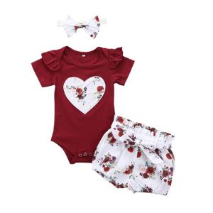 Ensemble de vêtements 3pcs bébé filles vêtements pour bébés ensemble floral barboteuse combinaison bowknot shorts tenues n6751