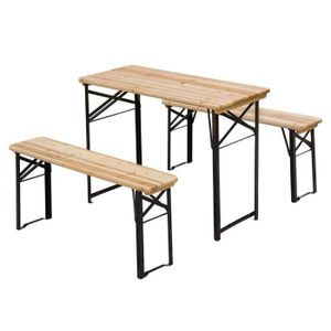 TABLE DE CAMPING Table de camping pique-nique pliable portable + 2 bancs pliables métal époxy noir bois massif sapin