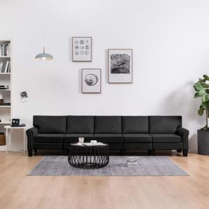 CANAPÉ FIXE Canapé d'angle scandinave OVONNI - Sofa 5 places en tissu noir