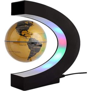 GLOBE TERRESTRE ZJchao Créatif Globe Terrestre Lneux Flottant, C Forme Magnétique Levitation Globe Lamp avec Lères LED et Base, pour éducation-E7