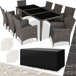 Ensemble table et chaise de jardin TECTAKE Salon de jardin MONACO Avec cadre en aluminium 2 sets de housse housse de protection inclus - Gris