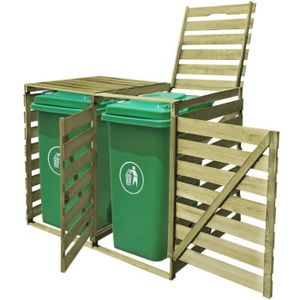 CACHE CONTENEUR Abri pour poubelle double ZERODIS en bois imprégné de vert - 142 x 92 x 120 cm - Résistant à la pourriture