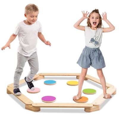 DREAMADE Parcours D'Équilibre Pour Enfants - 20 Planches Tactiles Avec Surface Antidérapante - Jeu D'Intérieur/Extérieur Poutre Gymnastique