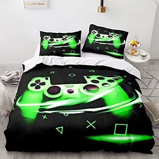 Housse De Couette Football 3D Microfibre - 220x240 Cm - Parure De Lit 2 Personnes Violette Avec Taie 50x75 Cm