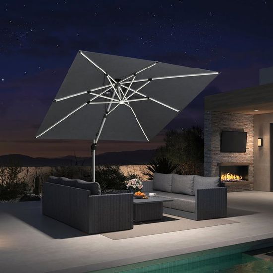 Parasol Déporté De Jardin 2.5x2.5m - Tissu UPF 50+ - Inclinable Et Rotatif 360° - Structure Aluminium - Housse Et Base Croisée Incluses - Couleur Beige