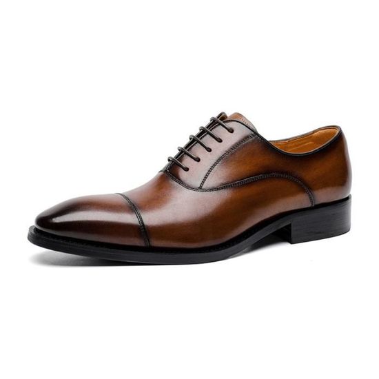 Chaussures Oxford Homme En Cuir Verni - Style Derby Lacets Pour Mariage, Business, Ville - Noir & Marron