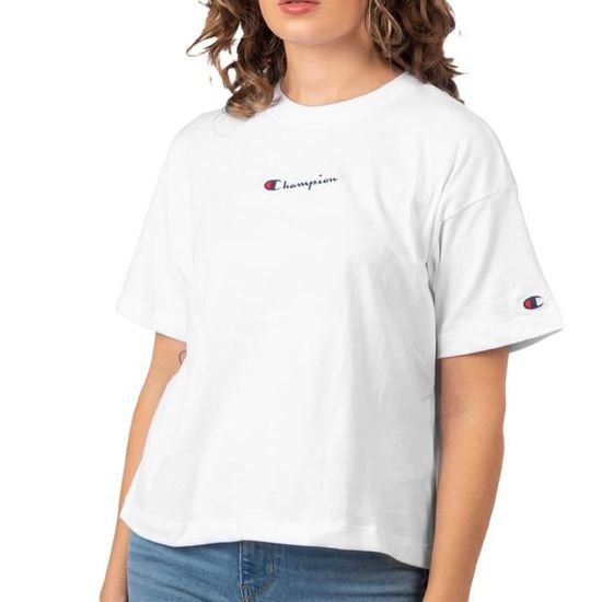 T shirt Blanc Femme Champion 114474 Blanc Cdiscount Pret a Porter