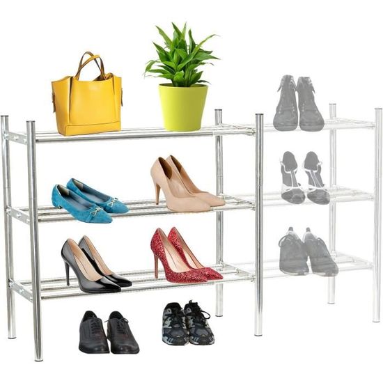 Étagères à Chaussures à 3 Niveaux, Rangement à Chaussure En Métal Meuble A Chaussures Entree