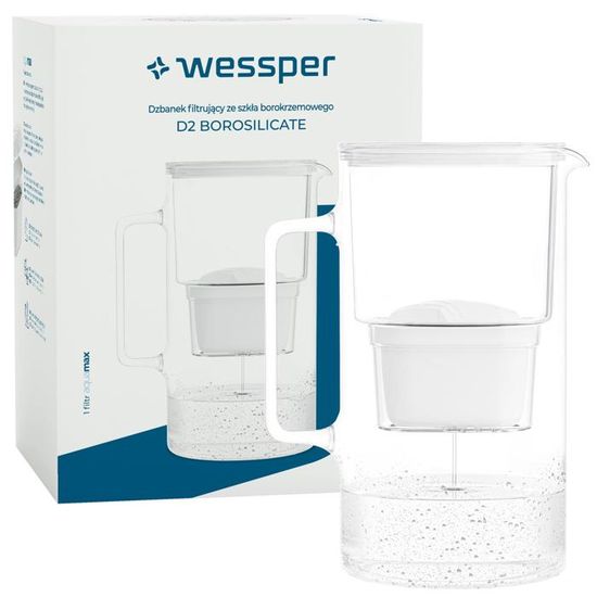 Carafe Filtrante Verre 2,5L Wessper - Filtre Compatible Brita Maxtra | Sans BPA Lavable Lave-Vaisselle