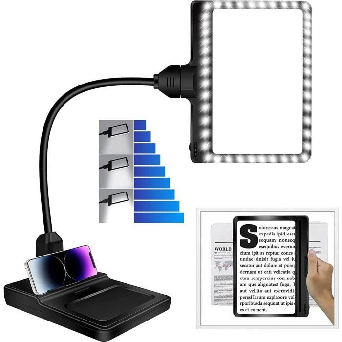 Lampe Loupe Avec Support Et Pince - Lentille Verre 10X, Lumière LED 3 Couleurs - Col De Cygne Flexible Pour Travaux Manuels, Lecture, Bricolage