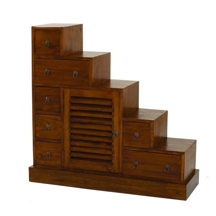 meuble escalier en bois mindi moyen modèle - macabane eden - marron - 7 tiroirs - 1 porte persienne
