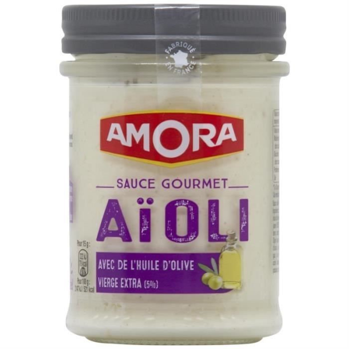 Amora Sauce Gourmet Aïoli avec de l’Huile d’Olive Vierge Extra (5%) 182g (lot de 5)