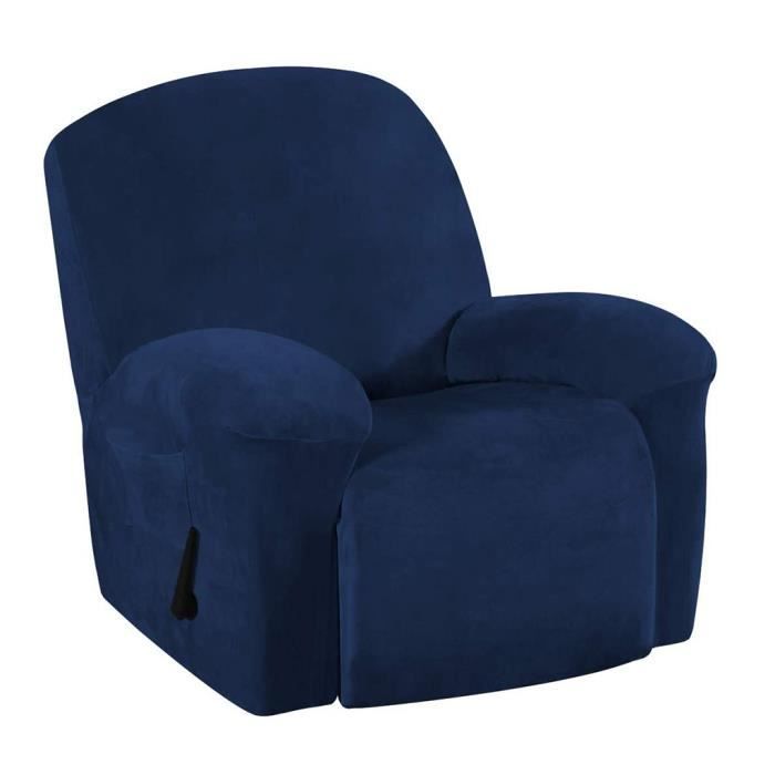 Housse De Canapé Inclinable En Velours élastique Housse De Fauteuil Antidérapante Bleu Foncé