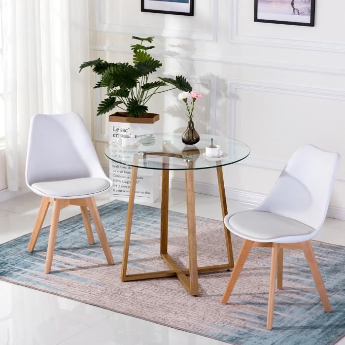 IPOTIUS Table en Verre Salle à Manger Ronde Scandinave Design 80x80x75cm